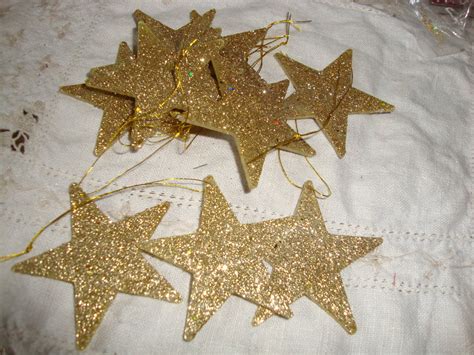 Glitter star ornaments gold stars mini Christmas tree decor