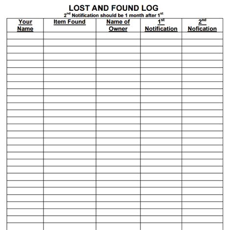 Lost and Found Log Printable | Lost & found, Templates, Template free