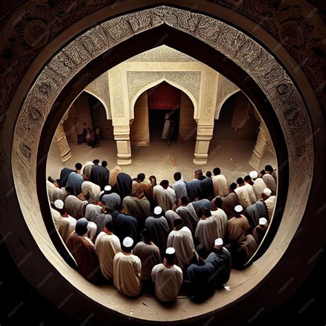 Premium Photo | A group of men praying in a mosque