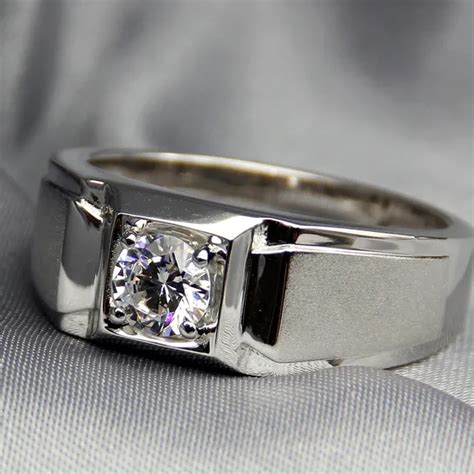 Dull Polish Mens Solitaire Ring 0.6CT Round Simulated Diamond Engagement Ring 925 Sterling ...