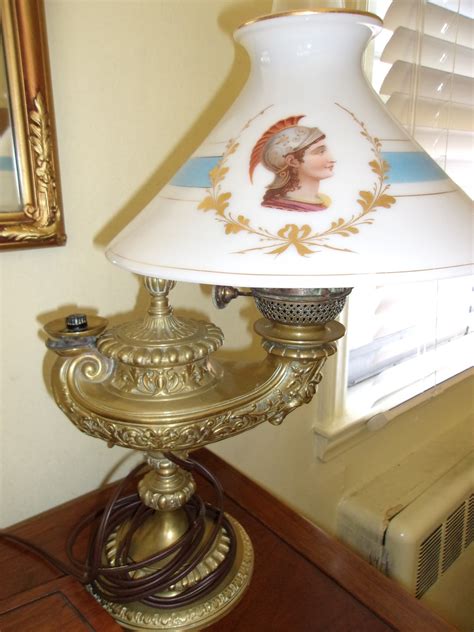 Antique Heavy Genie Lamp base with Painted Glass Shade | Collectors Weekly