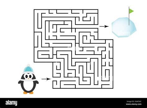 Labyrinth game, help the penguin to find a way out of the maze, cute cartoon character ...