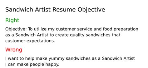 Top 18 Sandwich Artist Resume Objective Examples | ResumeCat