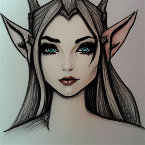 Fantasy Female Elf Drawing Timid Portrait · Creative Fabrica