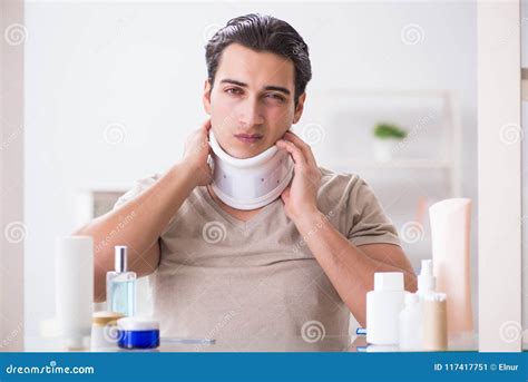 The Man with Neck Brace after Whiplash Injury Stock Image - Image of ...