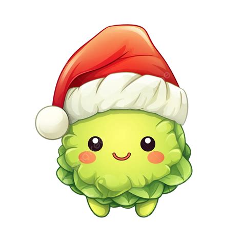 Cute Funny Kawaii Cabbage Wearing Santa^s Hat For Christmas, Funny Cartoon, Cute Cartoon, Funny ...