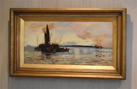 Antiques Atlas - Victorian Marine Oil Painting, Fishing Boats Dawn