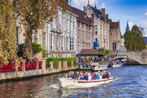 Bruges, Belgium, Tour Boat on Canal Editorial Photography - Image of ...