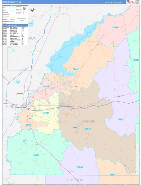 Rankin County, MS Wall Map Color Cast Style by MarketMAPS - MapSales