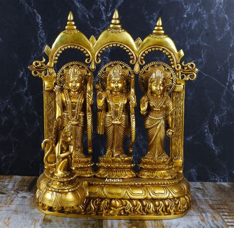 Buy Artvarko Ram Darbar Statue Shree Ram Ji Sita Laxman Hanuman Home Décor Brass Metal Bhagwan ...