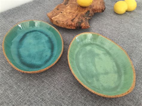 Serving Platter Set of 2 Ceramic Platter Oval Handmade | Etsy