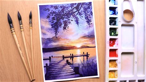 Drawing Sunset Watercolor Landscape Easy - Summer stream please join me ...