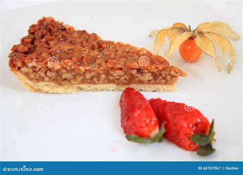 A Slice of Pecan Pie with Decoration Stock Image - Image of white, caramel: 44157067