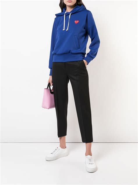 Comme Des Garçons Play Heart Logo Hoodie | Blue | FARFETCH