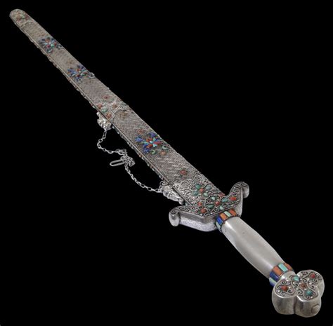 Superb Mongolian Silver Presentation Sword with Lapis Lazuli, Coral ...