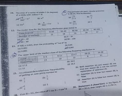 10. The area of a sector of angle θ (in degrees) 15. The perimeter of o s..