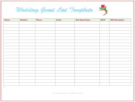 Rsvp List Template Collection