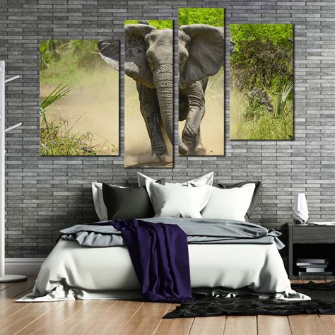 Isolated Elephant Canvas Wall Art, Green Trees Scenery Elephant Multi ...