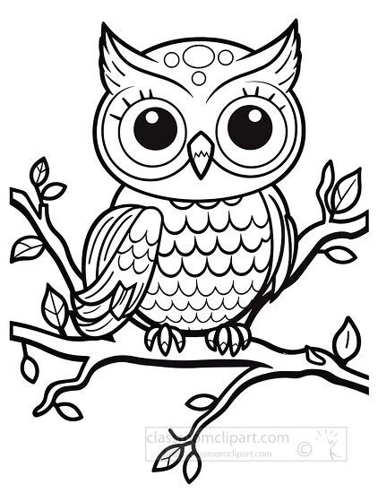 Animal Outline Clipart-black and white cartoon of a cute owl sitting on ...