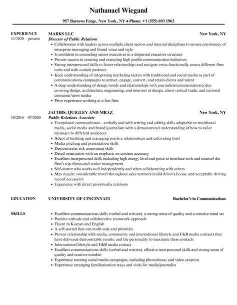 Public Relations Resume Samples | Velvet Jobs