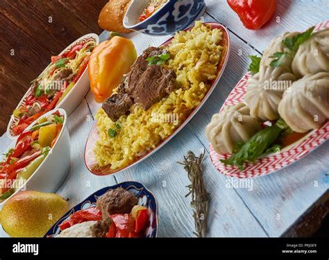 Uyghur cuisine, Asia Traditional assorted dishes, Top view Stock Photo ...