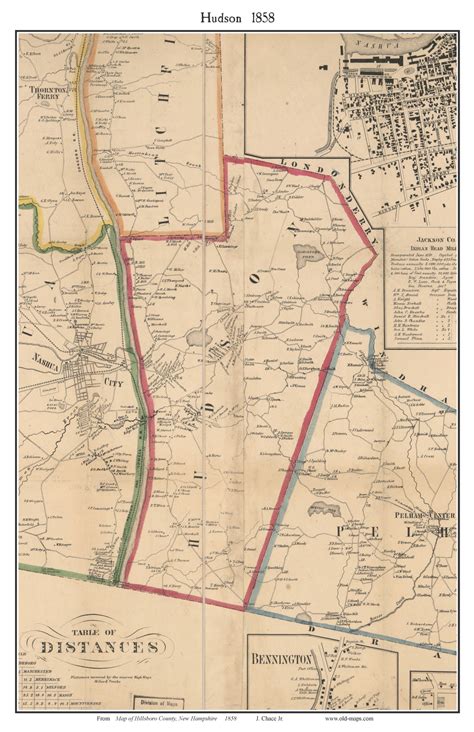 Hudson, New Hampshire 1858 Old Town Map Custom Print - Hillsboro Co. - OLD MAPS