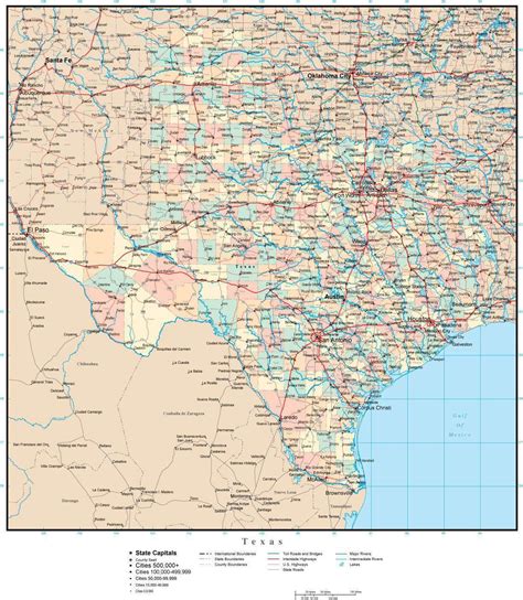 Texas Adobe Illustrator Map with Counties, Cities, County Seats, Major ...