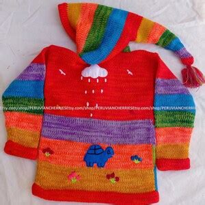 Children Hoodie Peruvian Sweater, Unique Peru Hood Kids Wool Cardigan ...