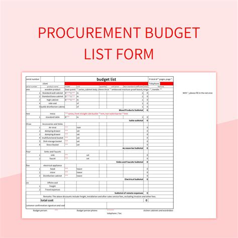 Procurement Budget List Form Excel Template And Google Sheets File For ...