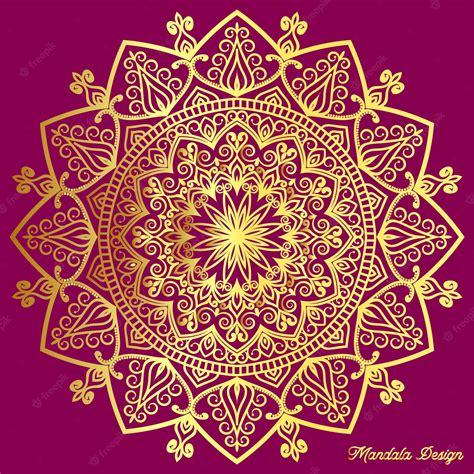 Premium Vector | Gold mandala with a gold border on a purple background.