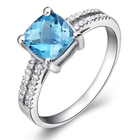 Free shipping Sterling Silver Natural Blue Topaz / Topaz Ring female couple rings SR0856Brings ...