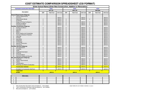 Home Building Cost Estimator Spreadsheet — db-excel.com