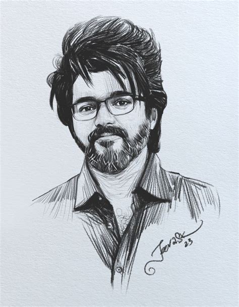 Leo Thalapathy Vijay New Getup Pencil Sketch 2023