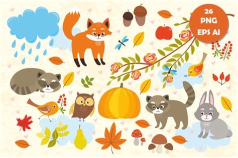 Fall Clipart. Autumn Forest and Animals Graphic by lesyaskripak.art ...