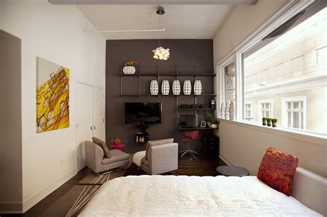 studio-apartment-decor-pictures-white-futon-bed-brown-leather-sofas-floating-led-… | Apartment ...