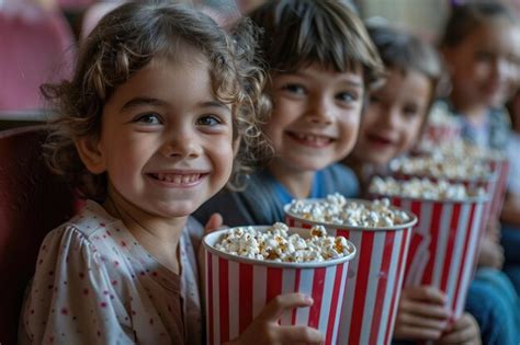 Premium Photo | Happy kids At the movie theater Generative Ai