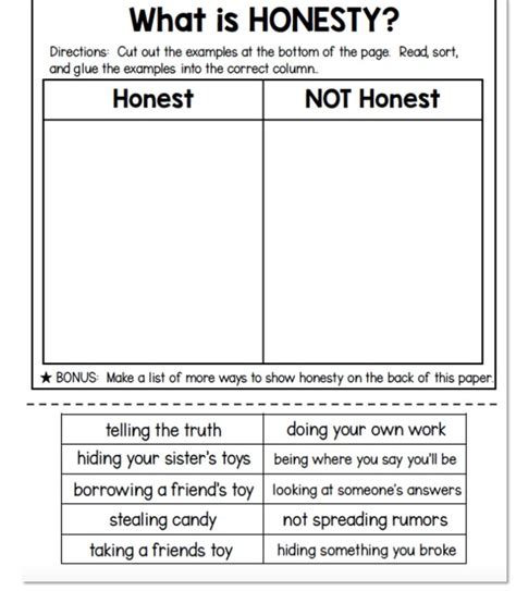 printable honesty worksheets