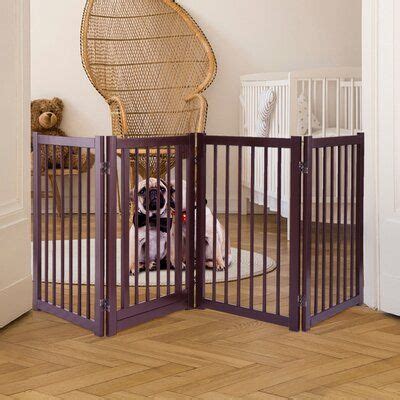 30" H Folding Wood Fence For Pets, 4-Panel Freestanding Safety Gate ...