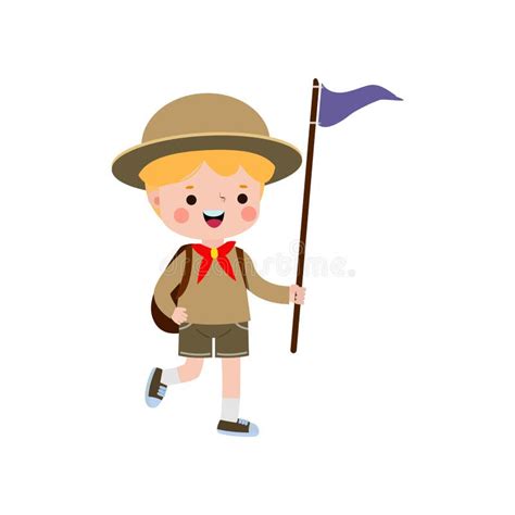 Cute Little Cute African American Boy Scout with Backpack and Flag ...