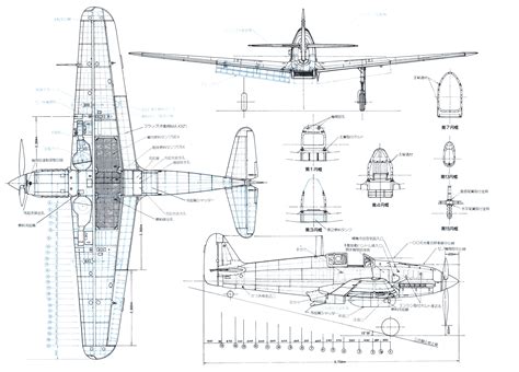 Kawasaki Ki-61 Hien Blueprint - Download free blueprint for 3D modeling