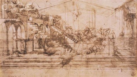 leonardo da vinci - a perspective study for "adoration of the magi", an unfinished work, ca ...