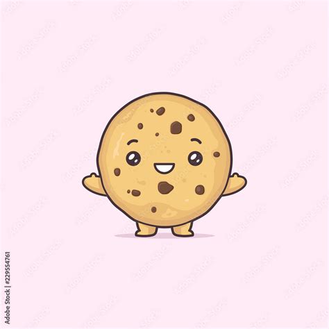 Chocolate chip cookie kawaii cartoon cute vector character illustration Stock Vector | Adobe Stock