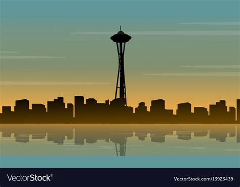 Landscape of seattle space needle tower silhouette