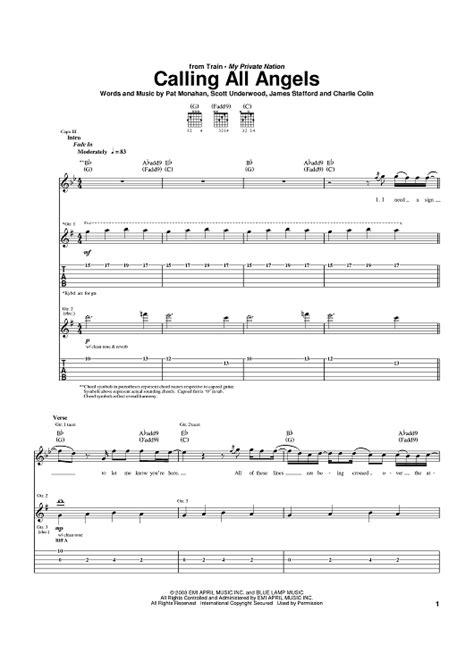 Calling All Angels" Sheet Music by Train for Guitar Tab - Sheet Music Now