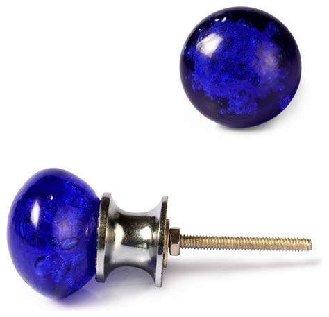 Glass Knobs, Dark Blue, Set of 2, Silver Base - Contemporary - Cabinet ...