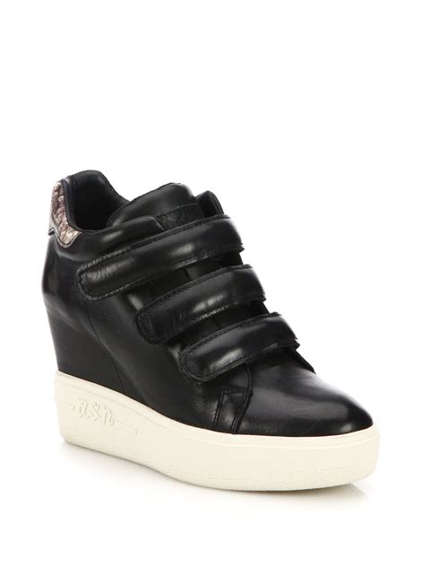 Lyst - Ash Avedon Leather High-top Wedge Sneakers in Black