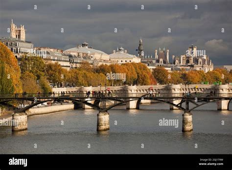 France, Paris, Seine River, Pont des Arts and Pont Neuf bridges Stock ...