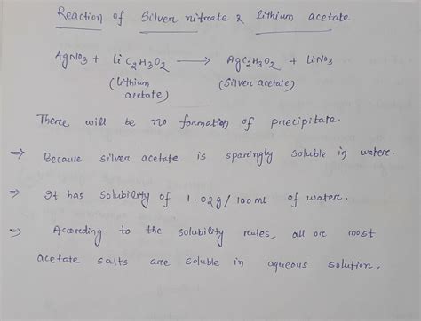 [Solved] Will silver nitrate and lithium acetate produce a precipitate? If... | Course Hero