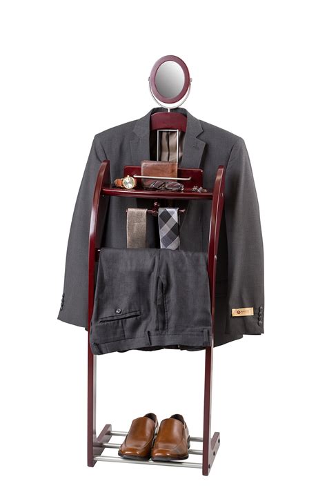 Men's Valet Stand Suit Rack Coats Clothes Wooden Hanger Organizer With mirror | eBay