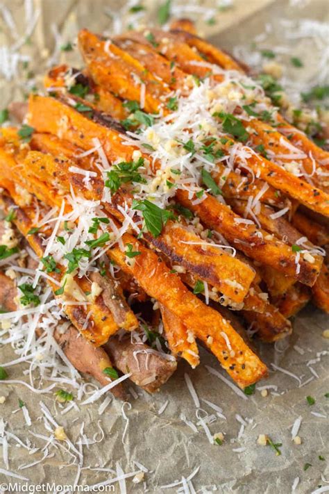 Parmesan Garlic Sweet Potato Fries Recipe • MidgetMomma